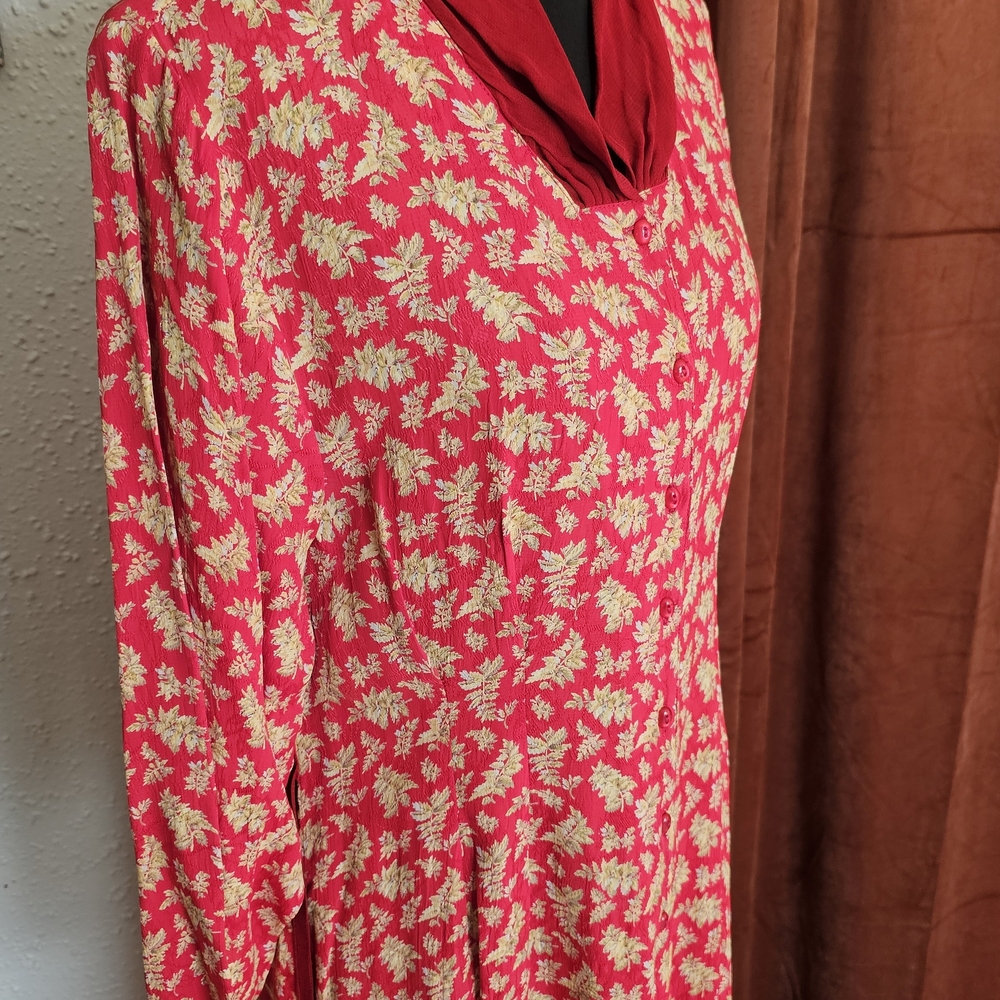 Vintage April Cornell Red & Gold Floral Dress Womens Size Small PrairieCore